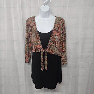 Vintage The Travel Collection Black Rust Y2K Mosaic Tie Front Tunic Boho Retro M